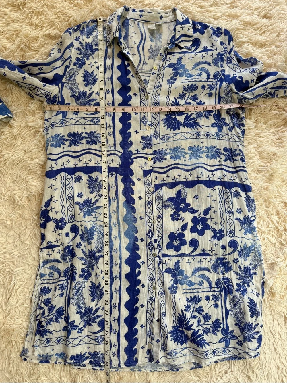 Joie Blue White Linen Blend Floral Button Front Shirt Dress Medium - Picture 6 of 8